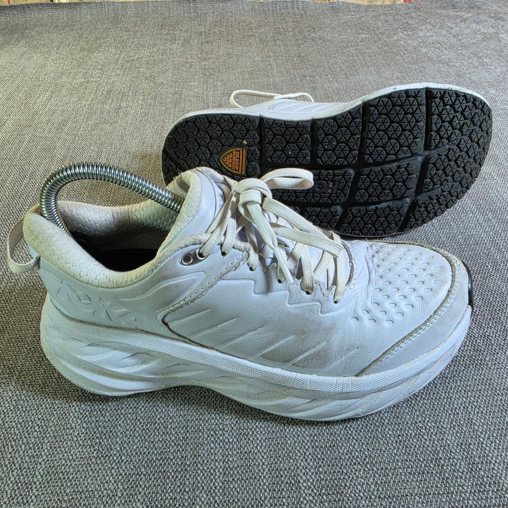 Hoka Bondi SR Women 8 White Leather Slip Resistant Walking Shoes 1110521
